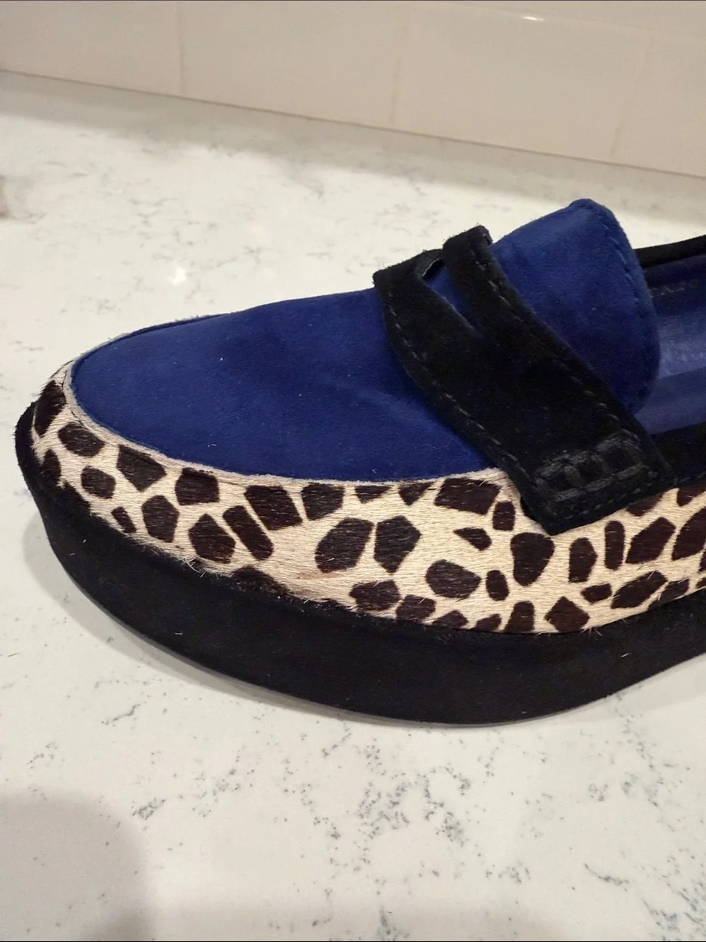 Y2K Millie’s Black and Electric Blue Suede and Leopard Platform Loafers
